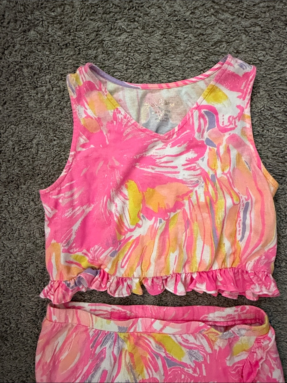 Lilly Pulitzer Pink & Yellow Tropical Ruffle Two-Piece Dress Set - Picture 3 of 5